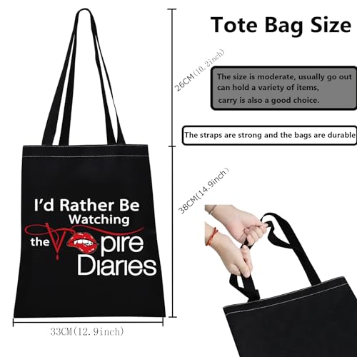 TSOTMO Vampire Inspired Gift I'd Rather Be Watching The Vampire Canvas Tote Bag TV SHOW Fandom Gift (Vamp-Blk canvas)