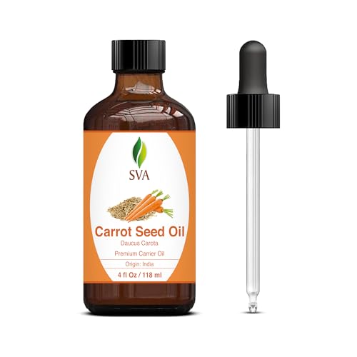 SVA Carrot Seed Oil - 4 Fl Oz – 100% Natural Cold Pressed Carrot Oil - for Face, Skin Care, Hair Care, Scalp Massage & Body Massage – Carrier Oil with Dropper