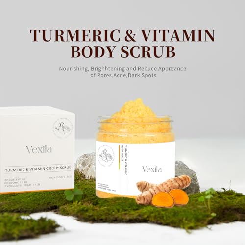 Vexila Turmeric & Vitamin c Body Scrub - All Natural - Moisturizing, and Exfoliating Body,Face,Hand, Foot Scrub,Nourishes Skin,Deep Cleansing 8.8oz