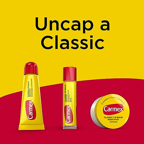 Carmex Classic Medicated Lip Balm Tubes, Lip Moisturizer for Chapped Lips, 18 Count (6 Packs of 3)