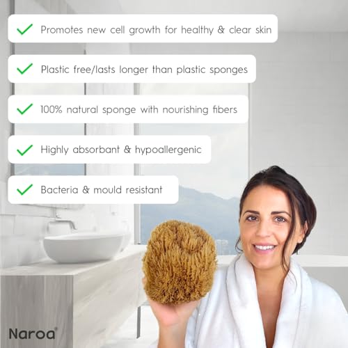 Naroa Exfoliating Natural Sponge for Bathing | Bath Sea Sponge for Healthy Skin | Unbleached Shower Body Scrubber Puff | Eco Friendly Plastic Free Sponge (Exfoliate - X Large)