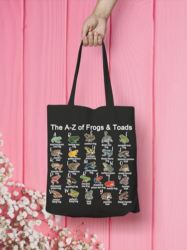 VAMSII Frog And Toad Tote Bag The A-Z of Frogs & Toads Grocery Shopping Bag Aesthetic Bag for Women Girls (BLK-Frogs Toads tote)