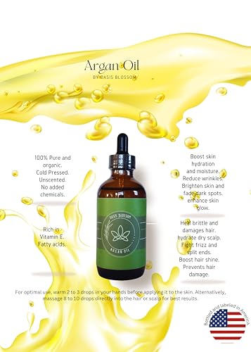 Oasis Blossom Argan Oil for Face, Skin, Hair, Scalp & Nails |100% Pure Organic Cold Pressed Unrefined Argan Oil | Non-Sticky, Lightweight | 100% Natural Moroccan Hair Oil | 50 ml (1.7 Oz)