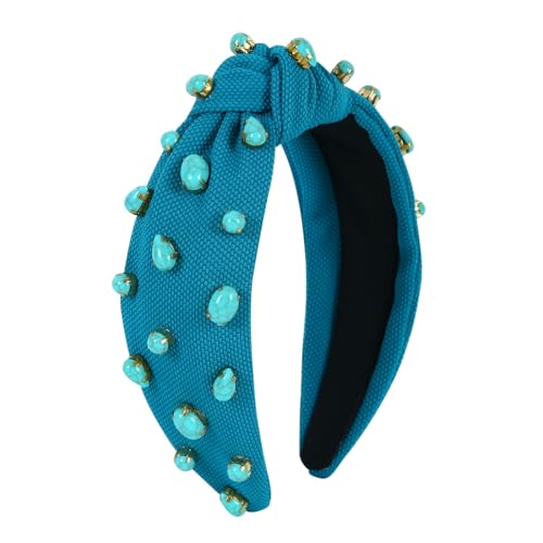 FEDANS Women Knotted Headband Crystal Turquoise Embellished Mixed Top Blue Hairband Rhinestone Hair accessories for Girls