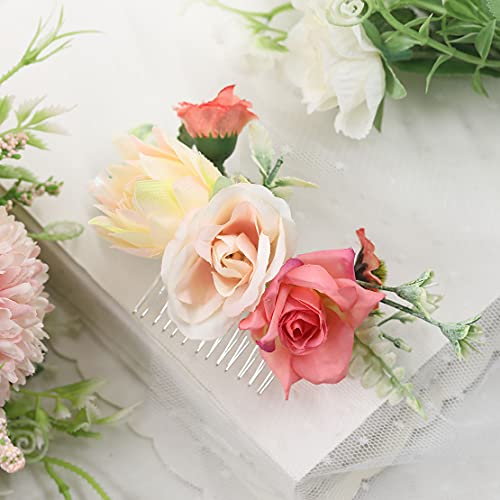 Fangsen Wedding Yucca Gloriosa L Rose Flower Hair Comb Bridal Flower Hair Clip Floral Hair Accessories for Women and Girls (Ivory)