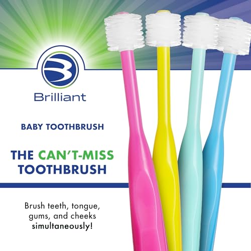 Brilliant Oral Care Baby Toothbrush with Soft Bristles and Round Head, for a Toddler Approved, Easy to Use All-Around Clean Mouth, Ages 0-2 Years, Blue, 1 Pack