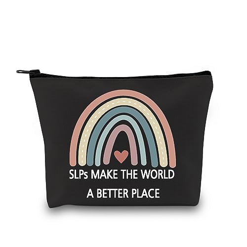 GJTIM SLP Rainbow Zipper Pouch Speech Therapy Gift SLPs Make The World A Better Makeup Bag SLP Graduation Gift for Speech Teacher(SLPs Make Black)