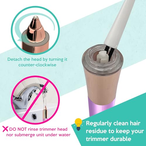 2-in-1 Portable Rechargeable Painless Eyebrow Trimmer & Facial Hair Remover, removes eyebrow, face, lips and body hair for women. 18K gold plated hypoallergenic heads, 360° LED light for Hair Remover