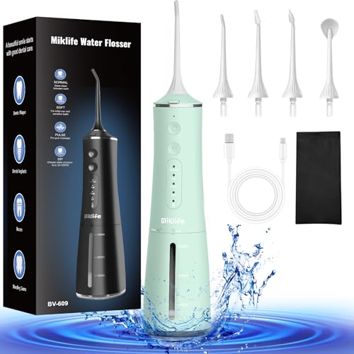 Water flosser Cordless, Electric Dental Flossers USB Rechargable Teeth Flosser, Professional Electric Portable Oral Irrigator with 4 Modes Green