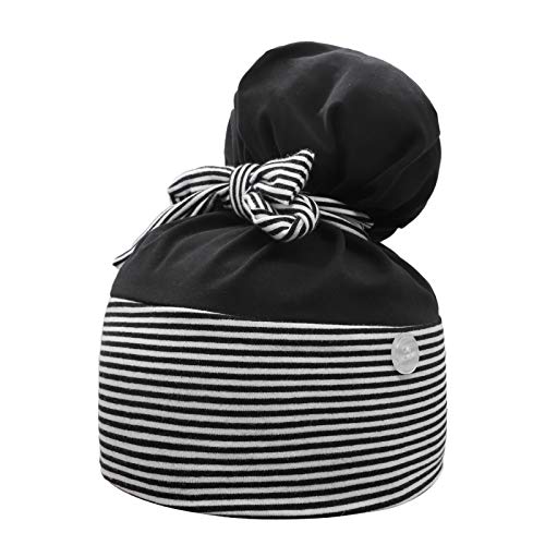 Hotme Working Cap with Buttons for Mask Stretchy Ribbon Tie Ponytail Hats for Women,Long Hair Head Covers Striped Hair Caps