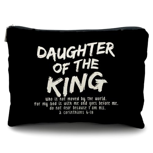 Likjad bible verse makeup bag，Daughter of the king makeup bag，christian makeup bag Cosmetic Bag，inspirational gifts for women，christian gifts for women faith，christian gifts for girls(black)