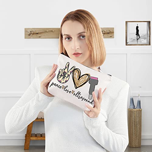 WZMPA Sonography Tech Cosmetic Makeup Bag Sonographer Gifts Peace Love Ultrasound Makeup Zipper Pouch Bag For Radiologist Graduation Student (Peace Ultrasound)