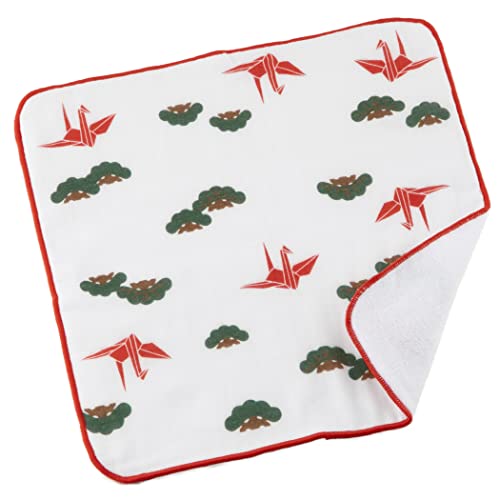 NOREN Japanese Towel Handkerchief (JAPANORAMA) / Made in Japan, 100% cotton, Washcloth, Face Towel, Soft Towel, Absorbent, fluffy,Baby Washcloth, Men's, Women's, Kids (Crane and Pine)