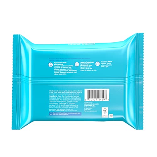 Neutrogena Hydro Boost Facial Cleansing Towelettes with Hyaluronic Acid, Hydrating Makeup Remover Face Wipes Remove Dirt & Waterproof Makeup, Hypoallergenic, 100% Plant-Based Cloth, 25 ct