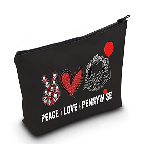 LEVLO Clowns Cosmetic Make Up Bag Movie Fans Gift Peace Love Movie Makeup Zipper Pouch Bag Horror Movie Gift (Black Peace Pennywise)