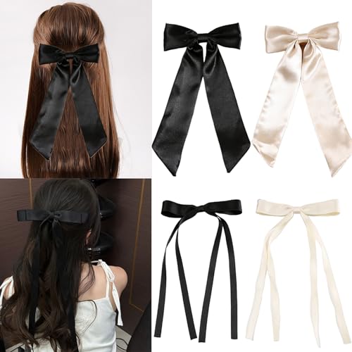 Bow Clips for Women Velvet, ELKINROVIC Mini Bow Alligator Clips Long Soft Small Coquette Bows Ribbon Bowknot Hair Bows for Girls Adult Kids(4Packs)