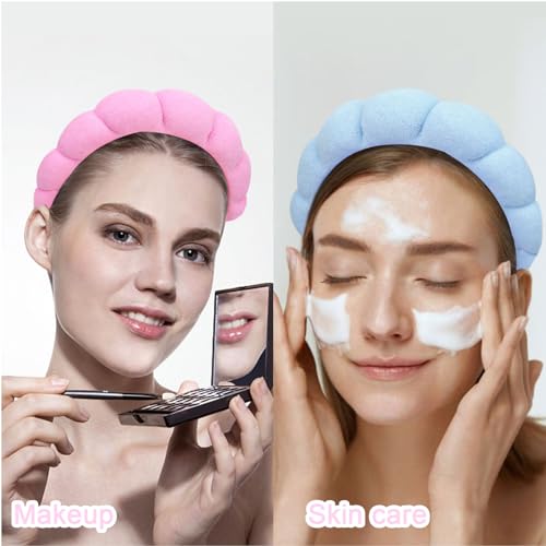 Wecoe 3pcs Skincare Headband For Washing Face Spa Headband Makeup Face Wash Headband Cute Pink Blue Black Puffy Sponge Bubble Headband Hair Accessories For Women Girls Kids Teens Gifts Girly Stuff