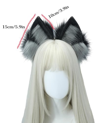 Dodheah Wolf Ears Headband Fox Cat Ears Hairband Animal Cosplay Headwear Halloween Christmas Costume Accessories Black grey