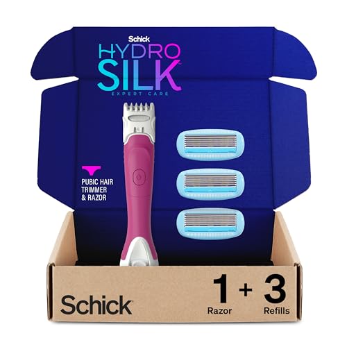 Schick Hydro Silk TrimStyle Razor for Women with Bikini Trimmer | 5-Blade Womens Razor with Trimmer, 2-in-1 Waterproof Pubic Hair Trimmer & Razor | 1 Handle & 3 Razor Blade Refills