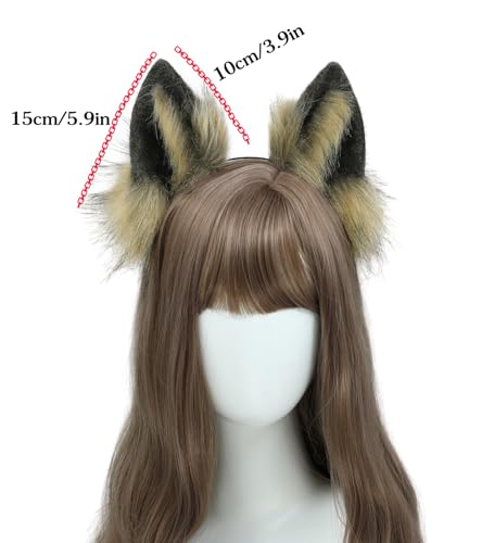 Dodheah Wolf Ears Headband Fox Cat Ears Hairband Animal Cosplay Headwear Halloween Christmas Costume Accessories Brown black