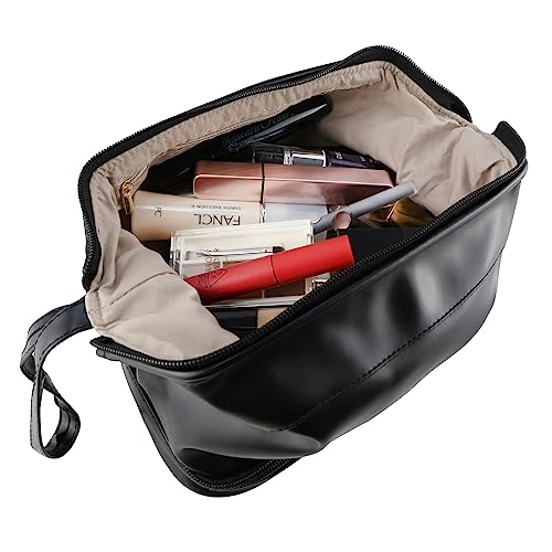 Kososuru Small Makeup Bag,Portable Waterproof Cosmetic Bag,Travel Pu leather Makeup Pouch for Women (Black, Small)