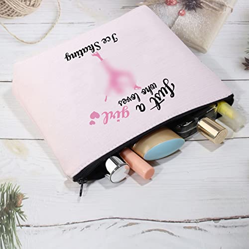 CMNIM Ice Skating Gifts Skating Makeup Bag Figure Skating Gifts Just a Girl Who Loves Ice Skating Gifts for Girls Skater Gifts Cosmetic Bag Travel Pouch Toiletry Bag (Ice Skating Bag)