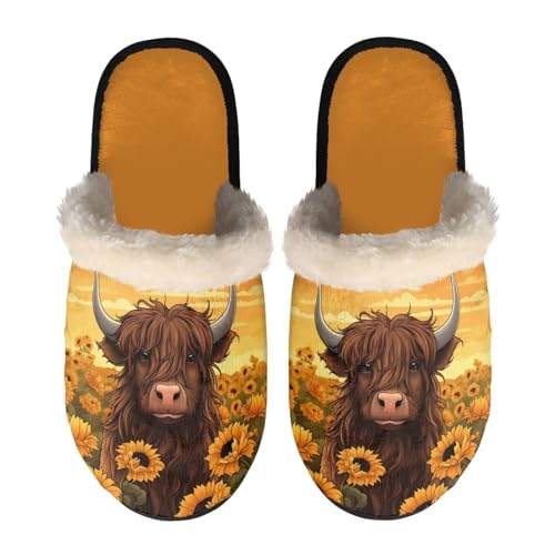 ZPINXIGN Sunflower Cow Slippers for Women Travel Home Winter Indoor Fuzzy Slipper Lightweight Bedroom House Slipper Soft Slipper Keep Warm Shoes