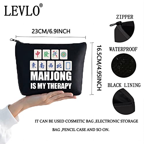 LEVLO Funny Mahjong Cosmetic Make Up Bag Mahjong Lover Gift Mahjong Is My Therapy Makeup Zipper Pouch Bag For Friend Family (Mahjong Black)