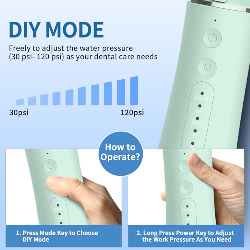 Water flosser Cordless, Electric Dental Flossers USB Rechargable Teeth Flosser, Professional Electric Portable Oral Irrigator with 4 Modes Green