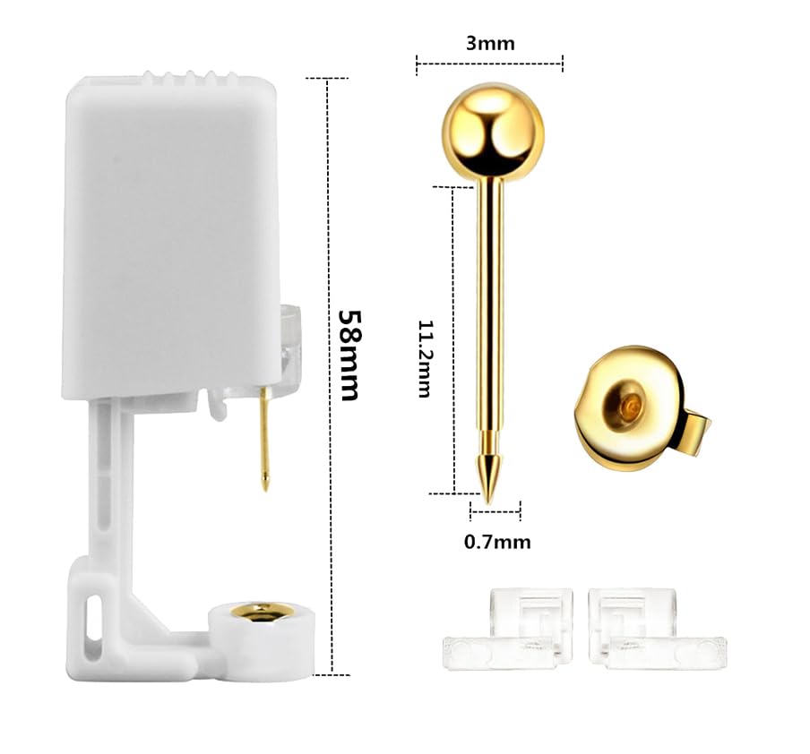 psaakon 24 Pcs Self Ear Piercing Gun Kits - 24pcs/Set Painless Disposable Sterile Gun with Hypoallergenic Studs,at Home Safety Ear Piercing Gun Kit Tool (Gold 3mm 204)