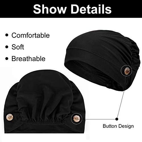 Geyoga 10 Pcs Soft Bouffant Caps with Buttons, Gourd-Shape Caps Stretch Bouffant Hat Stretchy Headband Turban (Bright Colors)