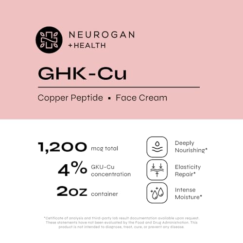 Neurogan Revitalizing GHK-Cu Copper Peptide Neck & Face Cream | Active Peptide Moisturizer, Skin Repair Cream for Elasticity | Daily Use Skin Care Hydration Face Moisturizer, 1,200 MCG, 2oz