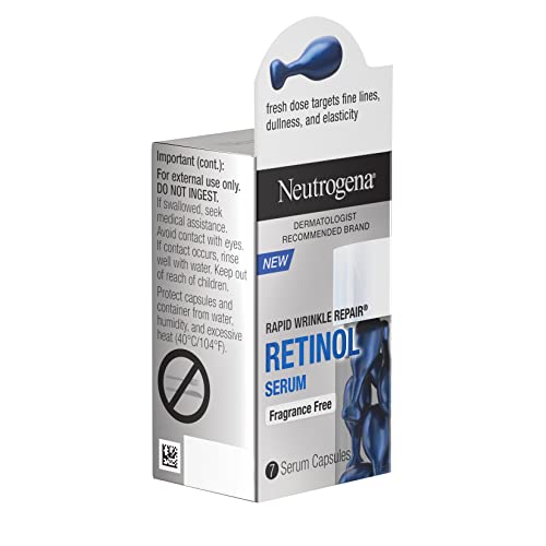 Neutrogena Rapid Wrinkle Repair Retinol Face Serum Capsules, Fragrance-Free Daily Facial Serum with Retinol that fights Fine Lines, Wrinkles, Dullness, Alcohol-Free & Non-Greasy, 7 ct