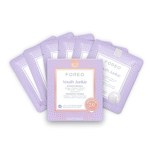 FOREO Youth Junkie Advanced Collection 2.0 UFO-Activated Facial Mask - Hydrating Facial - Beauty & Personal Care - Collagen & Olive Oil - All Skin Types - Dry skin with Wrinkles (6 pcs)