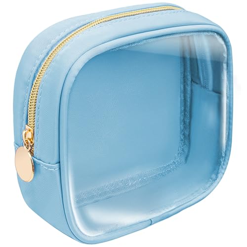 LETGO Small Clear Makeup Bag for Purse,Cute Cosmetic Bag Preppy TSA Approved Mini Travel Size Toiletry Bag Makeup Organizer Car Accessories Essentials for Women Girls(Mini Blue)