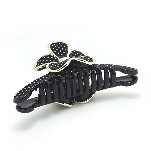 Meilliwish Flower Lace Gem Women Hair Clip Claw 1 PCS(D26)(Black)