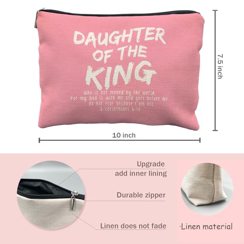 Likjad bible verse makeup bag，Daughter of the king makeup bag，christian makeup bag Cosmetic Bag，inspirational gifts for women，christian gifts for women faith，christian gifts for girls(pink)