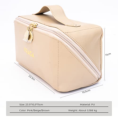 FRAGA 2 in 1 New Model Makeup Bag, Waterproof Cosmetic Bag, with Large Capacity, Skin Care Organizer for Travel, Easy to Clean (Beige)