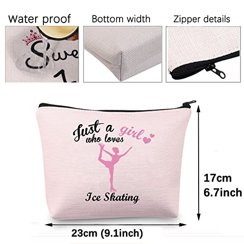 CMNIM Ice Skating Gifts Skating Makeup Bag Figure Skating Gifts Just a Girl Who Loves Ice Skating Gifts for Girls Skater Gifts Cosmetic Bag Travel Pouch Toiletry Bag (Ice Skating Bag)