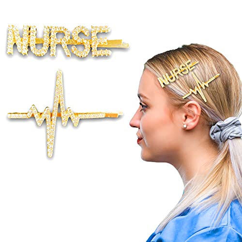 NURSE HAIR BLING 2pc Hair Pin clip for RN or LPN, RN Graduation, Cute Nurse Gift, RN gift for Women (Gold)