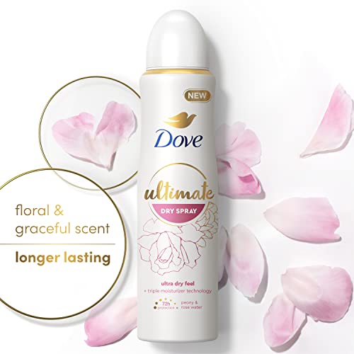 Dove Ultimate Dry Spray Antiperspirant Peony And Rose Water 2 Count For 72-Hour Sweat And Odor Protection With Triple Moisturizer Technology 3.8oz