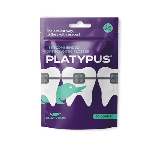 Platypus Orthodontic Flossers for Braces - Unique Structure Fits Under Arch Wire, Floss Entire Mouth in 2 Minutes, Increases Flossing Compliance, Will Not Damage Braces - 30 Count Bag (Pack of 1)