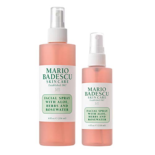 Mario Badescu Facial Spray with Aloe, Herbs and Rose Water for All Skin Types, Face Mist that Hydrates, Rejuvenates & Clarifies, 8 & 4 FL OZ Combo