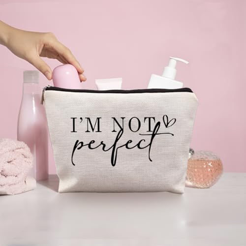 uinwk I'm Not Perfect I'm Limited Edition Canvas Makeup Bag, Inspirational Positive Gifts for Women Cosmetic Bag, Mental Health Gifts