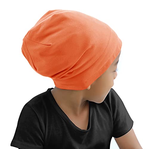 ELIHAIR Kids Beanie Sleep Hats Bonnet for Night Sleeping Cap Silky Lined Satin Bonnet with Adjustable Elastic Band for Teens Toddler Child Natural Curly Frizzy Hair Cover(Cinnabar Tangerine)