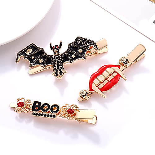 Boderier Halloween Hair Clip Large Halloween Themed Bat Ghost Pumkin Hair Clips Hair Accessories for Women (Bat Lip Boo)