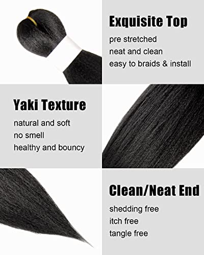 KAVSORAPI Braiding Hair 36 Inch Pre Stretched Hair Color 1 Long Straight Crochet Braids Yaki Synthetic Hair 3 Packs (1#/JetBlack)