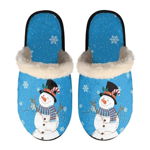 ZPINXIGN Winter Fuzzy Slippers for Women Cute Snowman House Slippers Travel Hotel Spa Indoor Fluffy Slippers Xmas Shoe for Men