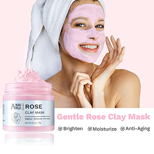 ANAI RUI Turmeric Vitamin C Clay Mask -Rose Facial Mask –Avocado Green Tea Mud Mask,Facial Mask Skincare for Deep Cleansing,Purify Pores SPA Mask Set,Facial Mask Set Gifts Set 2.5 oz each