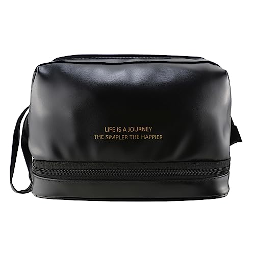 Kososuru Small Makeup Bag,Portable Waterproof Cosmetic Bag,Travel Pu leather Makeup Pouch for Women (Black, Small)